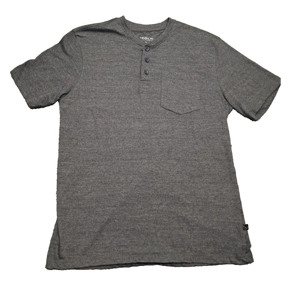 Lincoln Outfitters Henley Shirt Mens Large Gray Pullover Short Sleeves Buttons